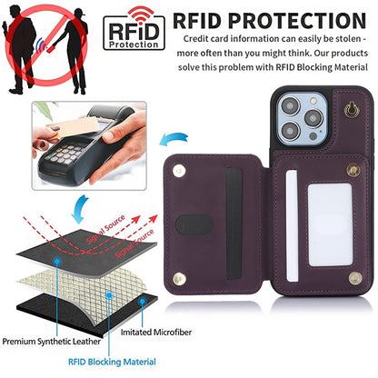 ELECTROPRIME For iPhone 15 Plus YM006 Skin Feel Zipper Card Bag Phone Case with Dual Lanyard(Dark Purple)