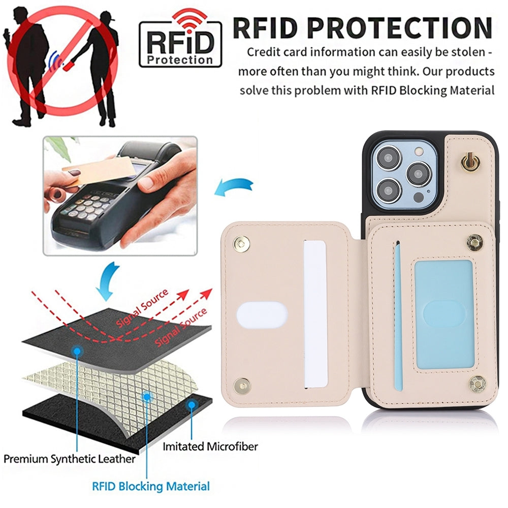ELECTROPRIME For iPhone 15 YM006 Skin Feel Zipper Card Bag Phone Case with Dual Lanyard(Apricot)