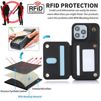 ELECTROPRIME For iPhone 15 YM006 Skin Feel Zipper Card Bag Phone Case with Dual Lanyard(Black)