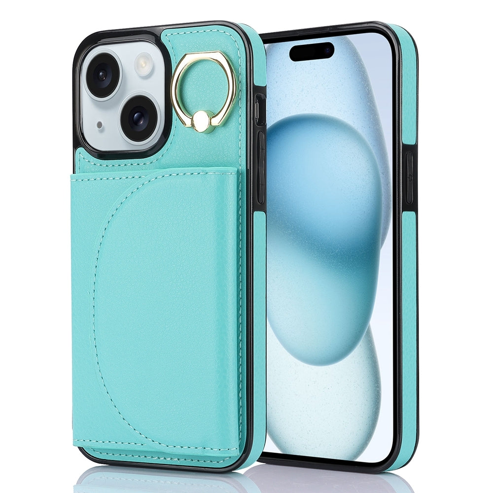 ELECTROPRIME For iPhone 15 YM007 Ring Holder Card Bag Skin Feel Phone Case(Green)