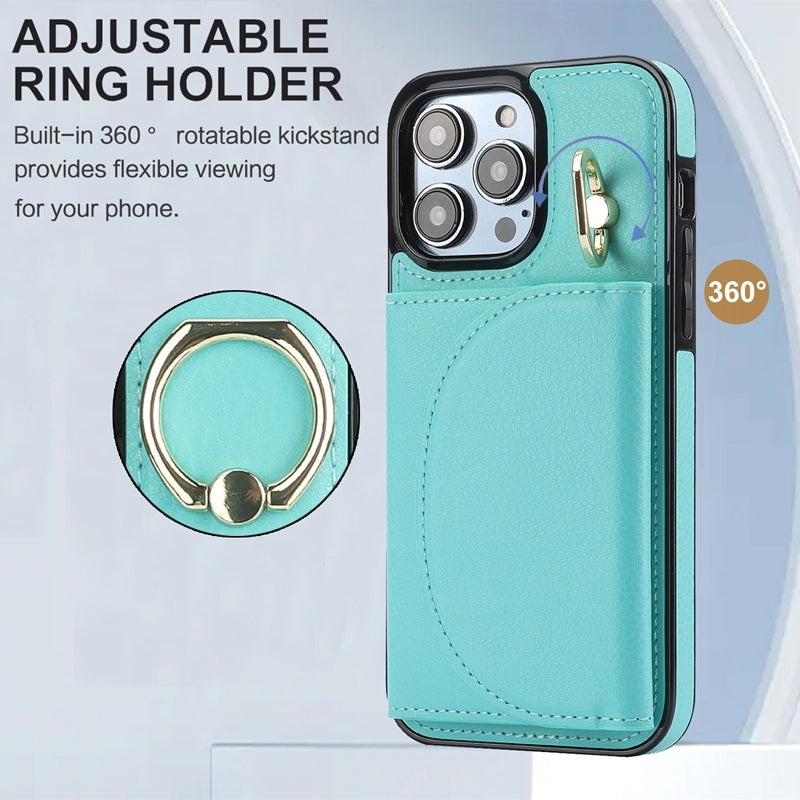 ELECTROPRIME For iPhone 15 YM007 Ring Holder Card Bag Skin Feel Phone Case(Green)