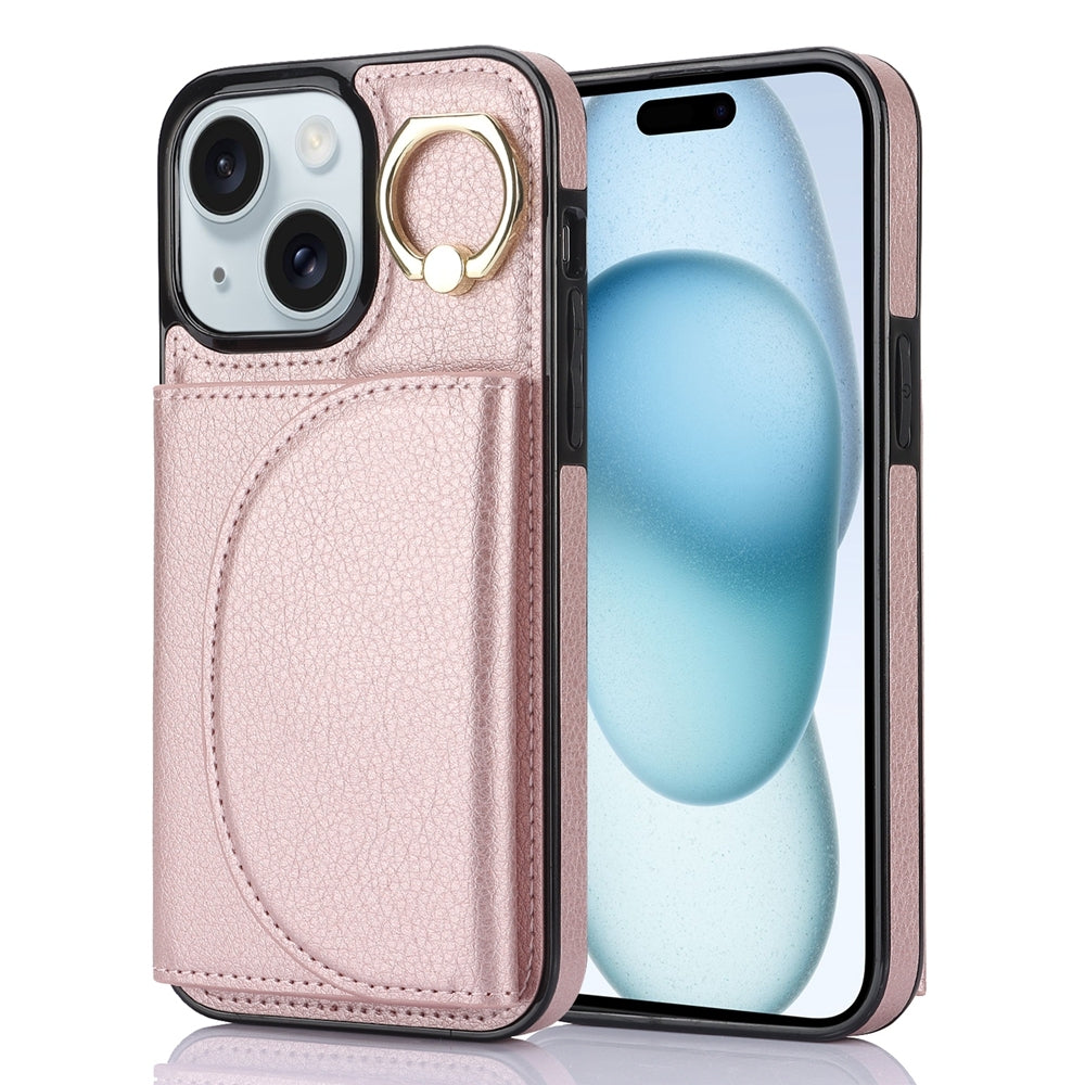 ELECTROPRIME For iPhone 15 YM007 Ring Holder Card Bag Skin Feel Phone Case(Rose Gold)