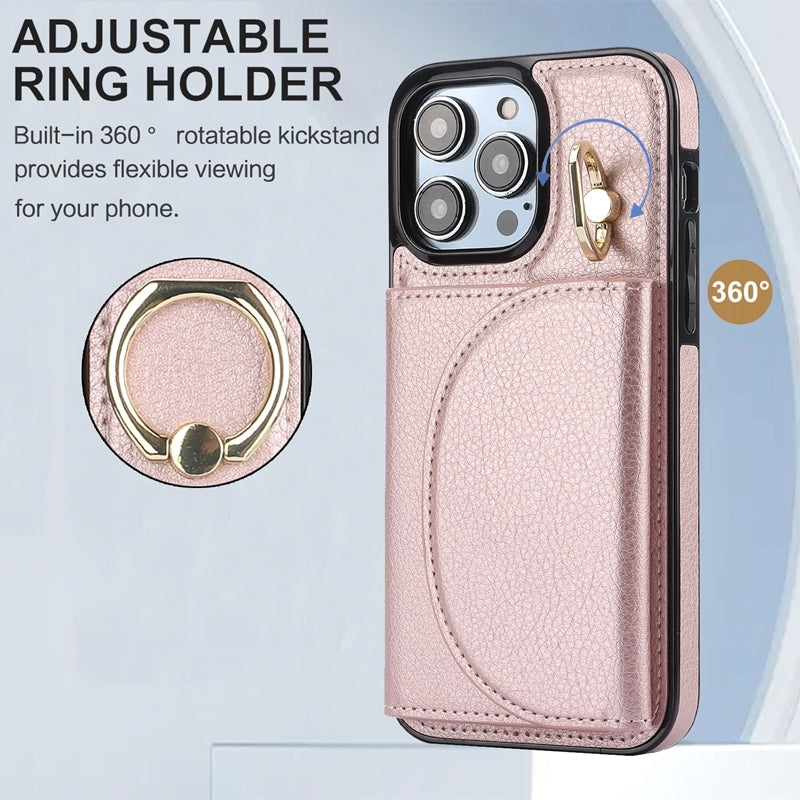 ELECTROPRIME For iPhone 15 YM007 Ring Holder Card Bag Skin Feel Phone Case(Rose Gold)