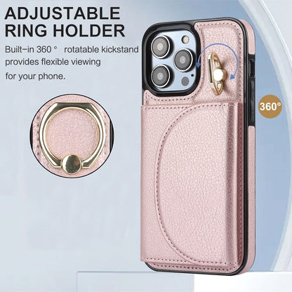 ELECTROPRIME For iPhone 15 YM007 Ring Holder Card Bag Skin Feel Phone Case(Rose Gold)
