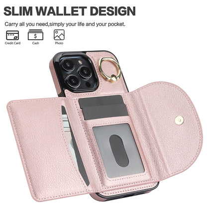 ELECTROPRIME For iPhone 15 YM007 Ring Holder Card Bag Skin Feel Phone Case(Rose Gold)