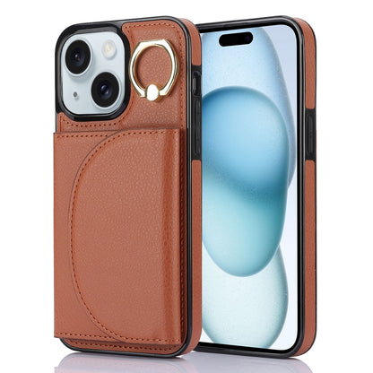 ELECTROPRIME For iPhone 15 YM007 Ring Holder Card Bag Skin Feel Phone Case(Brown)