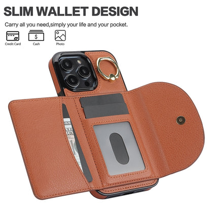 ELECTROPRIME For iPhone 15 YM007 Ring Holder Card Bag Skin Feel Phone Case(Brown)