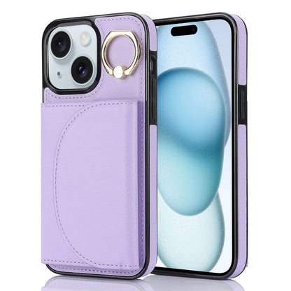 ELECTROPRIME For iPhone 15 YM007 Ring Holder Card Bag Skin Feel Phone Case(Purple)