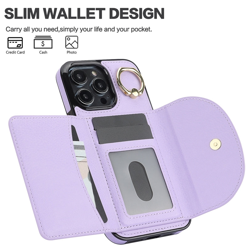 ELECTROPRIME For iPhone 15 YM007 Ring Holder Card Bag Skin Feel Phone Case(Purple)