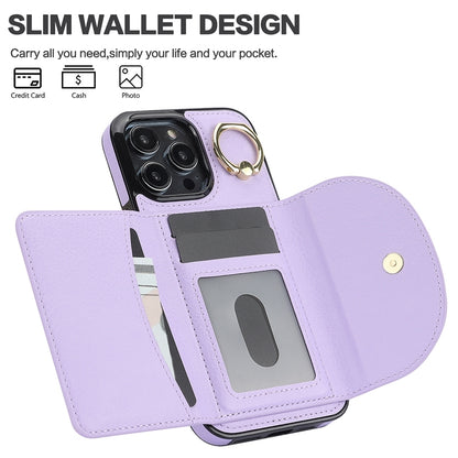 ELECTROPRIME For iPhone 15 YM007 Ring Holder Card Bag Skin Feel Phone Case(Purple)