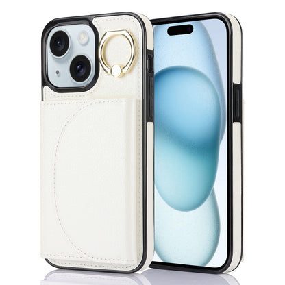 ELECTROPRIME For iPhone 15 YM007 Ring Holder Card Bag Skin Feel Phone Case(White)