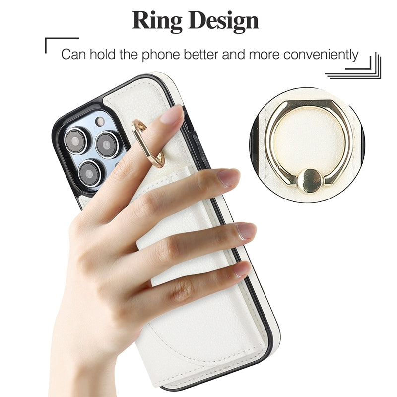 ELECTROPRIME For iPhone 15 YM007 Ring Holder Card Bag Skin Feel Phone Case(White)