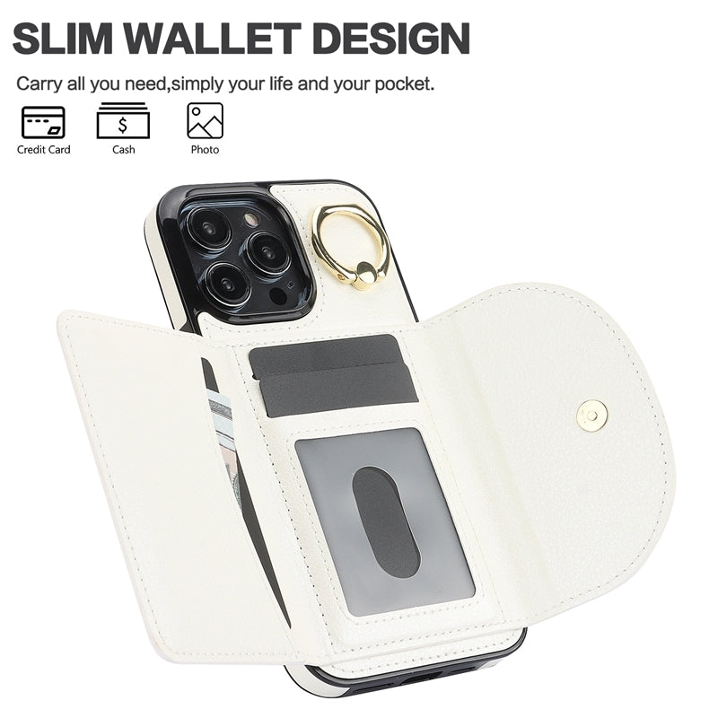 ELECTROPRIME For iPhone 15 YM007 Ring Holder Card Bag Skin Feel Phone Case(White)