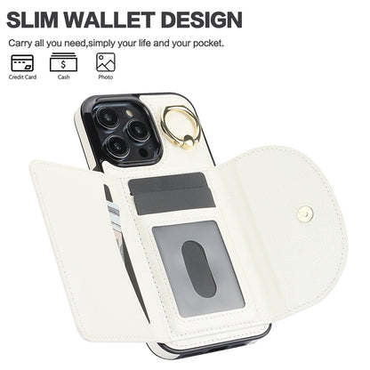 ELECTROPRIME For iPhone 15 YM007 Ring Holder Card Bag Skin Feel Phone Case(White)