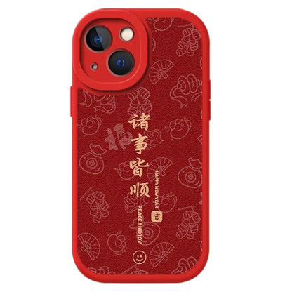 ELECTROPRIME For iPhone 15 Lamb Leather Texture New Year Design Full Coverage Phone Case(Satisfy Your Wish)