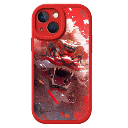 ELECTROPRIME For iPhone 15 Lamb Leather Texture New Year Design Full Coverage Phone Case(Awaken Lion)