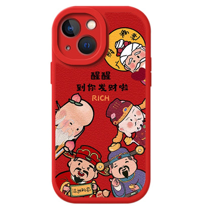 ELECTROPRIME For iPhone 15 Lamb Leather Texture New Year Design Full Coverage Phone Case(Get Rich)