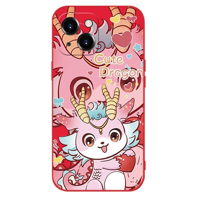 ELECTROPRIME For iPhone 15 New Year Red Silicone Shockproof Phone Case(Cute Pink Dragon)