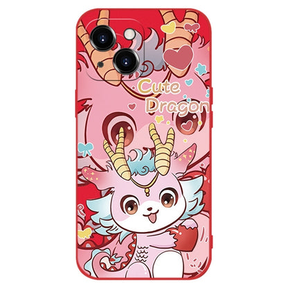 ELECTROPRIME For iPhone 15 New Year Red Silicone Shockproof Phone Case(Cute Pink Dragon)