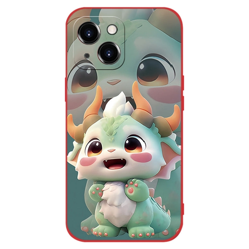 ELECTROPRIME For iPhone 15 New Year Red Silicone Shockproof Phone Case(Green Dragon)