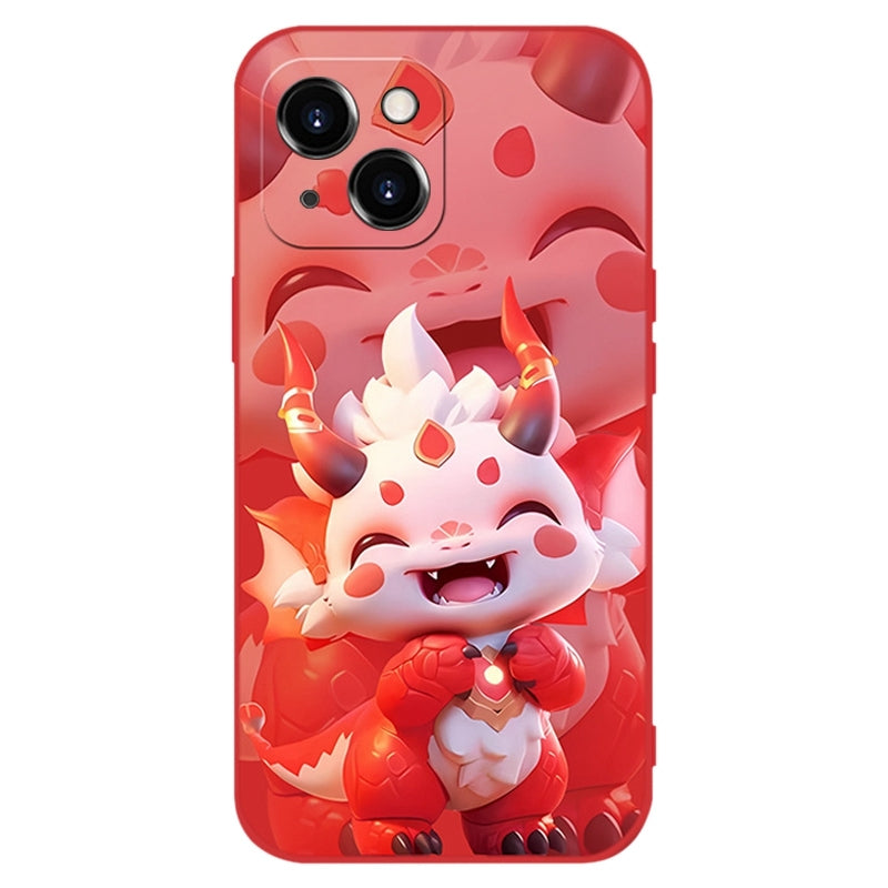 ELECTROPRIME For iPhone 15 New Year Red Silicone Shockproof Phone Case(Happy Dragon Doll)
