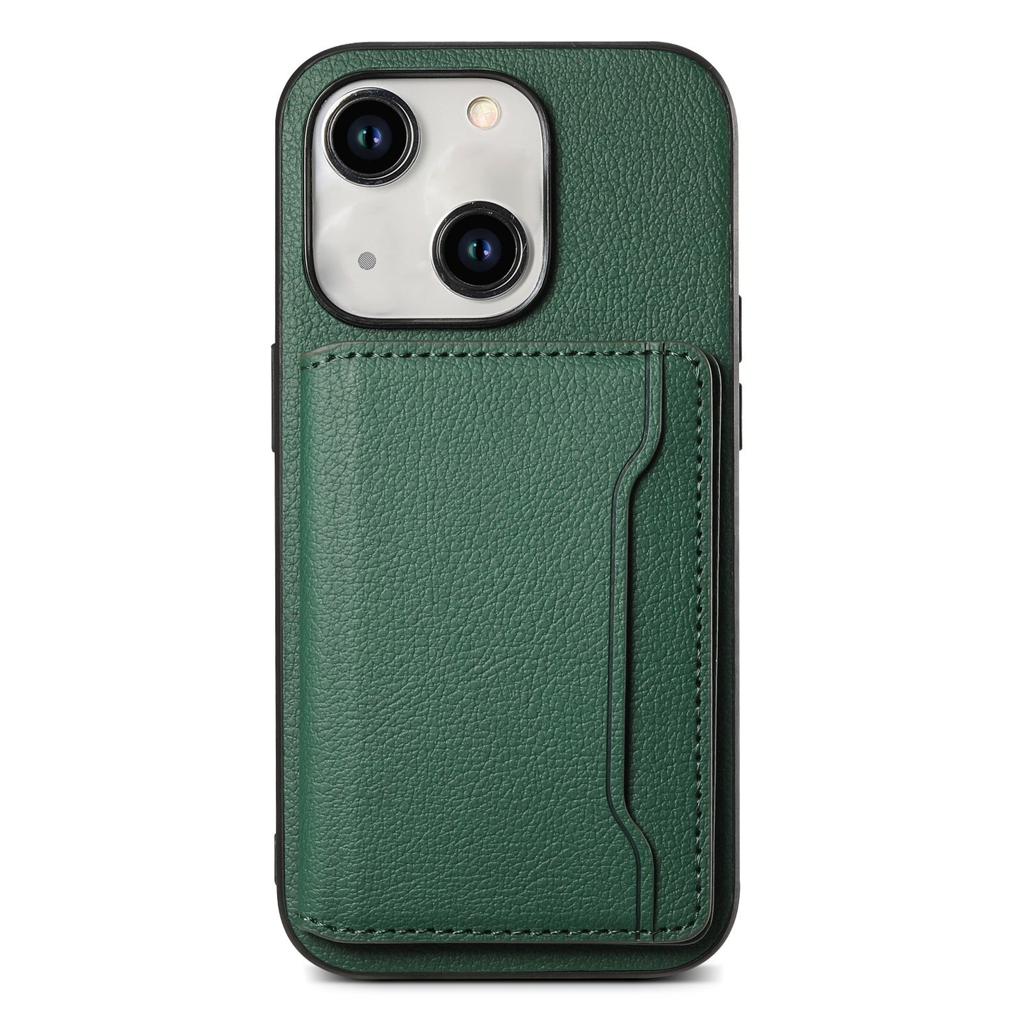 ELECTROPRIME For iPhone 15 Calf Texture Card Bag Design Full Coverage Phone Case(Green)