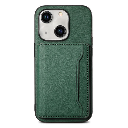 ELECTROPRIME For iPhone 15 Calf Texture Card Bag Design Full Coverage Phone Case(Green)