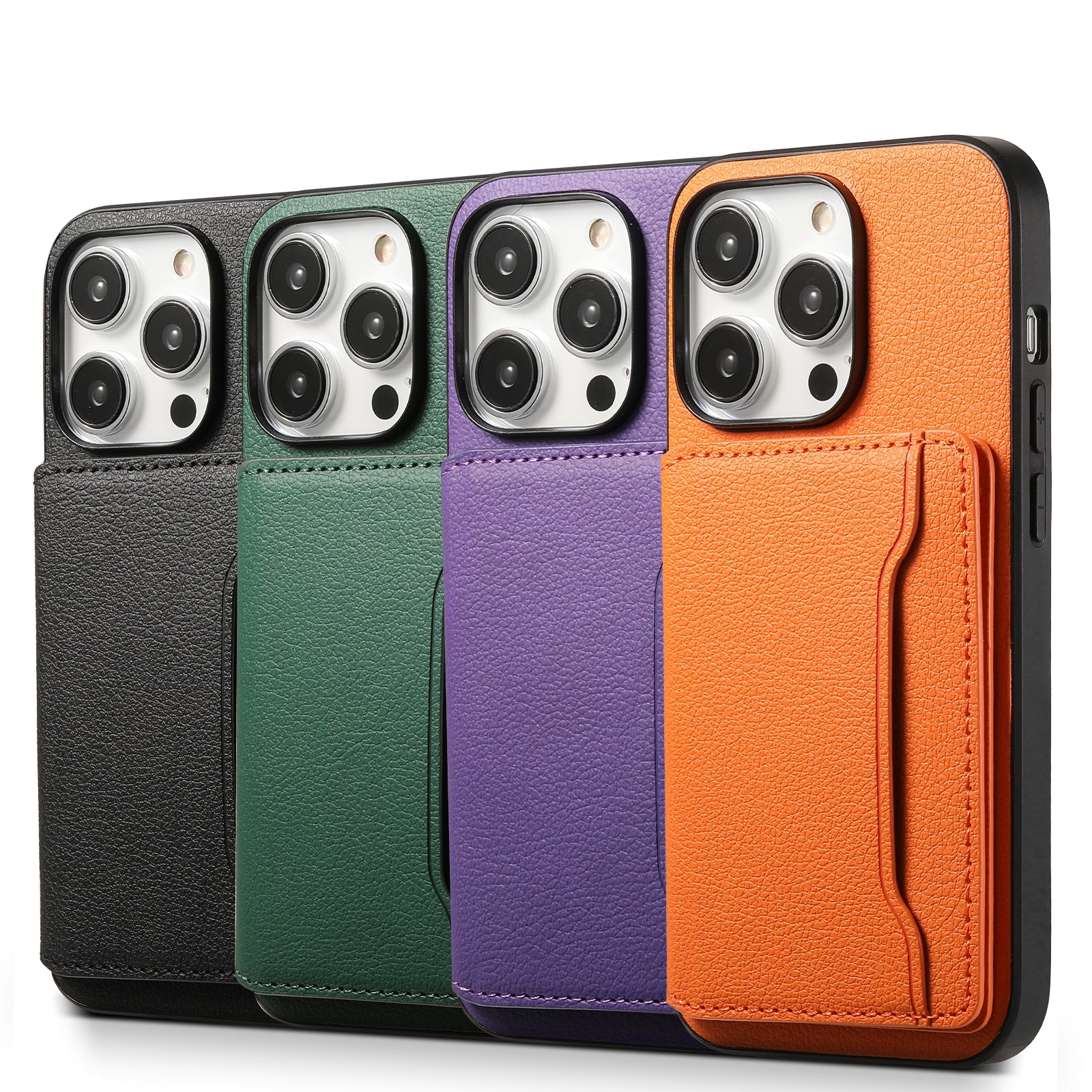 ELECTROPRIME For iPhone 15 Calf Texture Card Bag Design Full Coverage Phone Case(Purple)