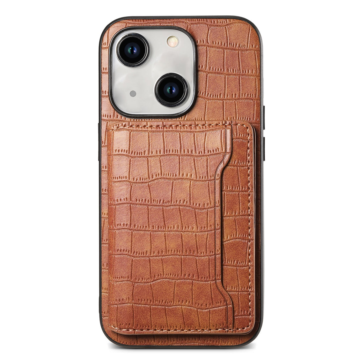 ELECTROPRIME For iPhone 15 Plus Crocodile Texture Card Bag Design Full Coverage Phone Case(Brown)