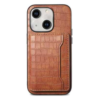 ELECTROPRIME For iPhone 15 Plus Crocodile Texture Card Bag Design Full Coverage Phone Case(Brown)