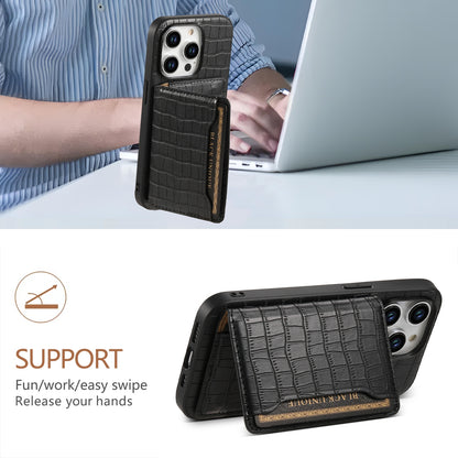 ELECTROPRIME For iPhone 15 Plus Crocodile Texture Card Bag Design Full Coverage Phone Case(Brown)