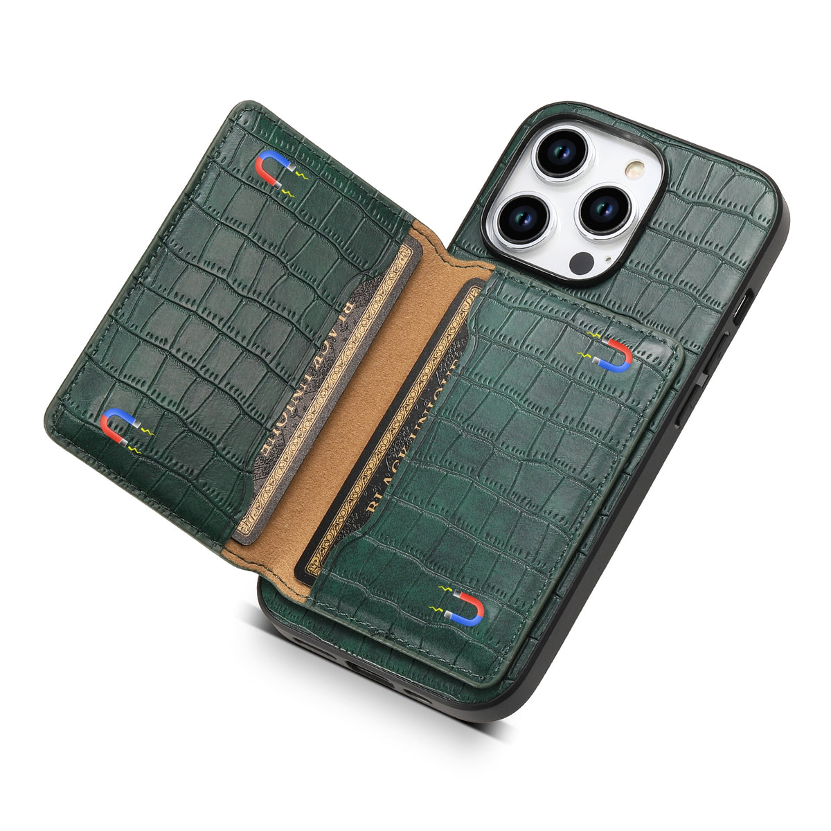ELECTROPRIME For iPhone 15 Plus Crocodile Texture Card Bag Design Full Coverage Phone Case(Brown)
