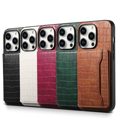 ELECTROPRIME For iPhone 15 Plus Crocodile Texture Card Bag Design Full Coverage Phone Case(Brown)