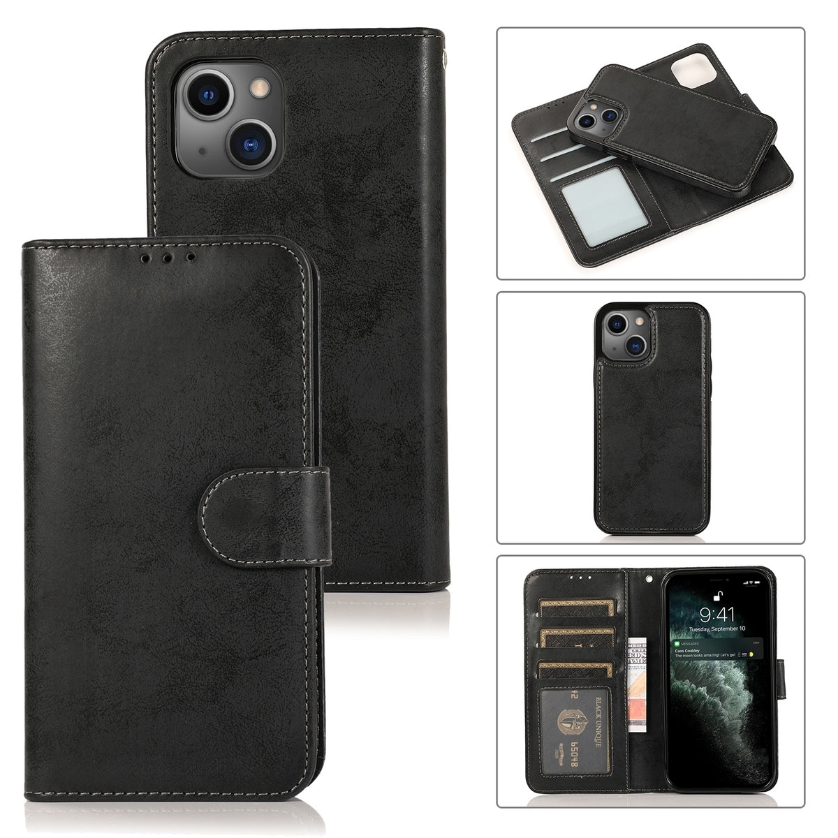 ELECTROPRIME For iPhone 15 Plus 2 in 1 Detachable Phone Leather Case(Black)