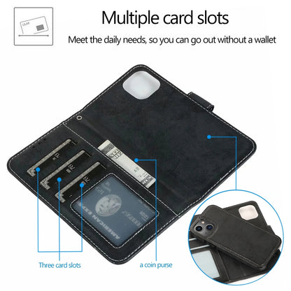 ELECTROPRIME For iPhone 15 Plus 2 in 1 Detachable Phone Leather Case(Black)