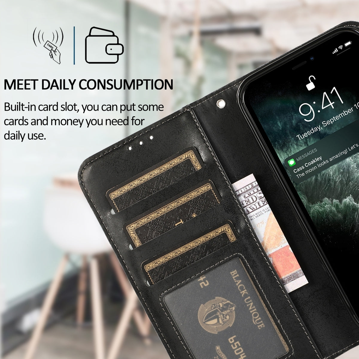 ELECTROPRIME For iPhone 15 Plus 2 in 1 Detachable Phone Leather Case(Black)