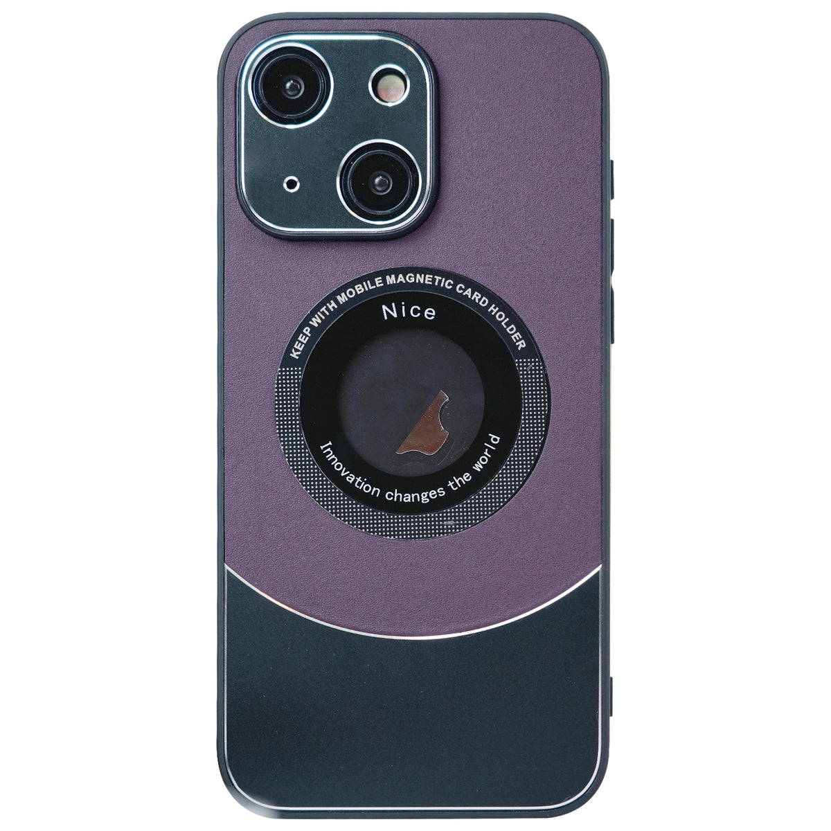 ELECTROPRIME For iPhone 15 Contrast Color Logo Display Magnetic Phone Case(Purple Black)