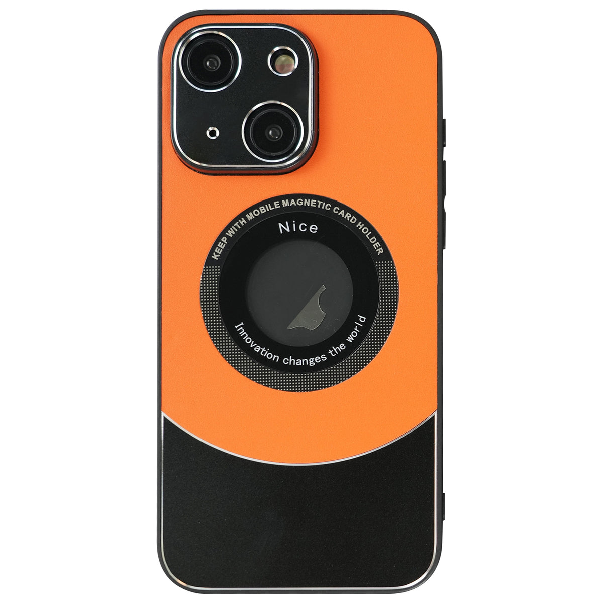 ELECTROPRIME For iPhone 15 Contrast Color Logo Display Magnetic Phone Case(Orange Black)