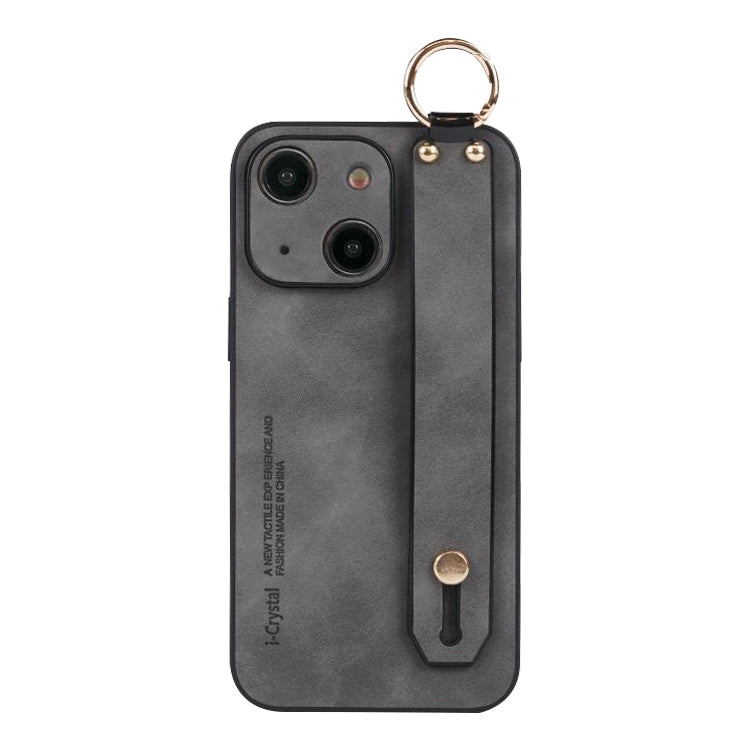 ELECTROPRIME For iPhone 15 Plus Lambskin Wristband Holder Phone Case(Grey)