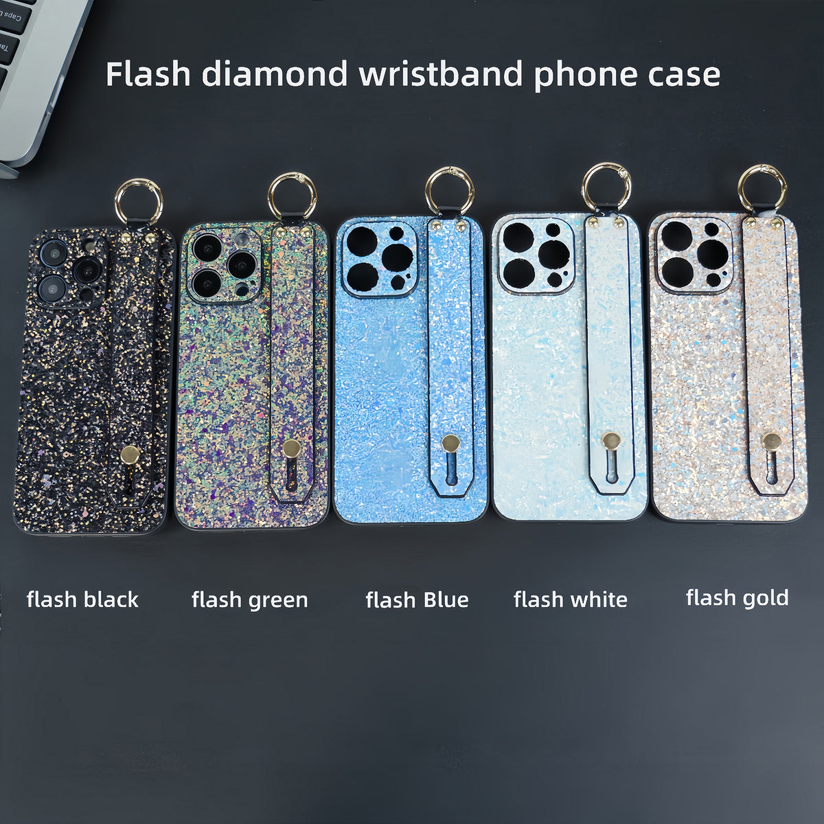 ELECTROPRIME For iPhone 15 Plus Flash Diamond Wristband Holder Phone Case(Flash Black)