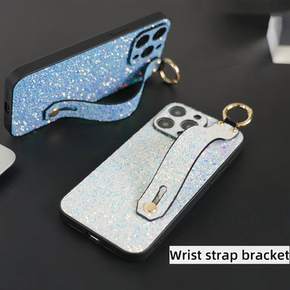 ELECTROPRIME For iPhone 15 Plus Flash Diamond Wristband Holder Phone Case(Flash Black)