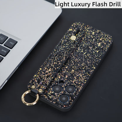 ELECTROPRIME For iPhone 15 Plus Flash Diamond Wristband Holder Phone Case(Flash Black)