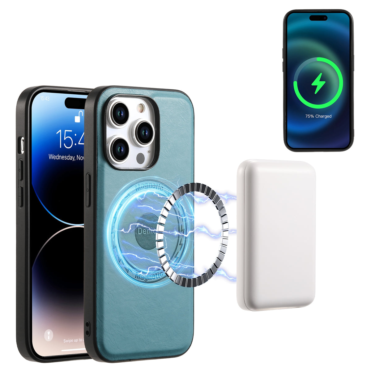 ELECTROPRIME For iPhone 15 Plus Denior Cowhide Texture Leather MagSafe Phone Case(Blue)