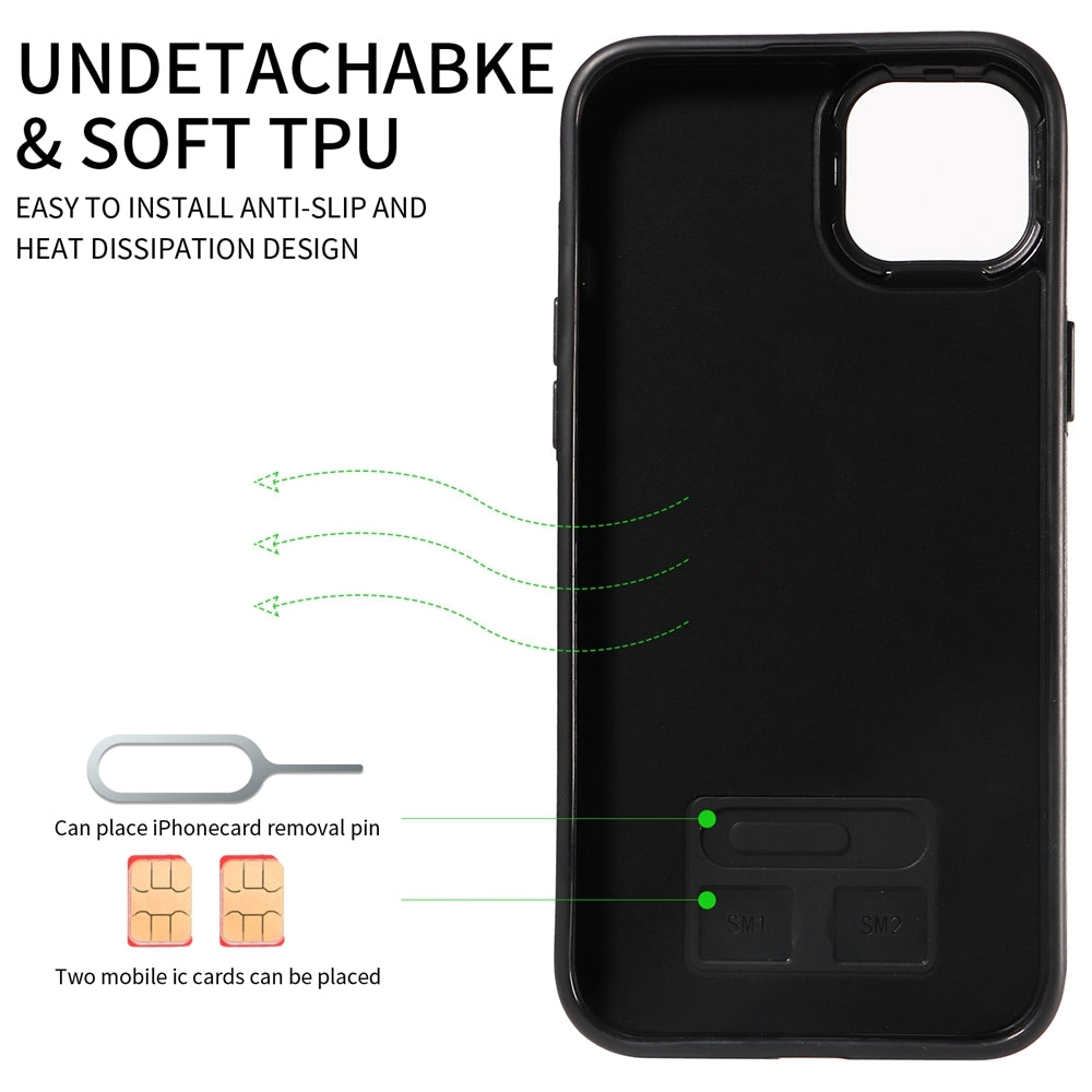 ELECTROPRIME For iPhone 15 Plus Calf Texture Card Slot Ring Holder Phone Case(Black)