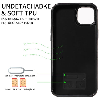 ELECTROPRIME For iPhone 15 Plus Calf Texture Card Slot Ring Holder Phone Case(Black)