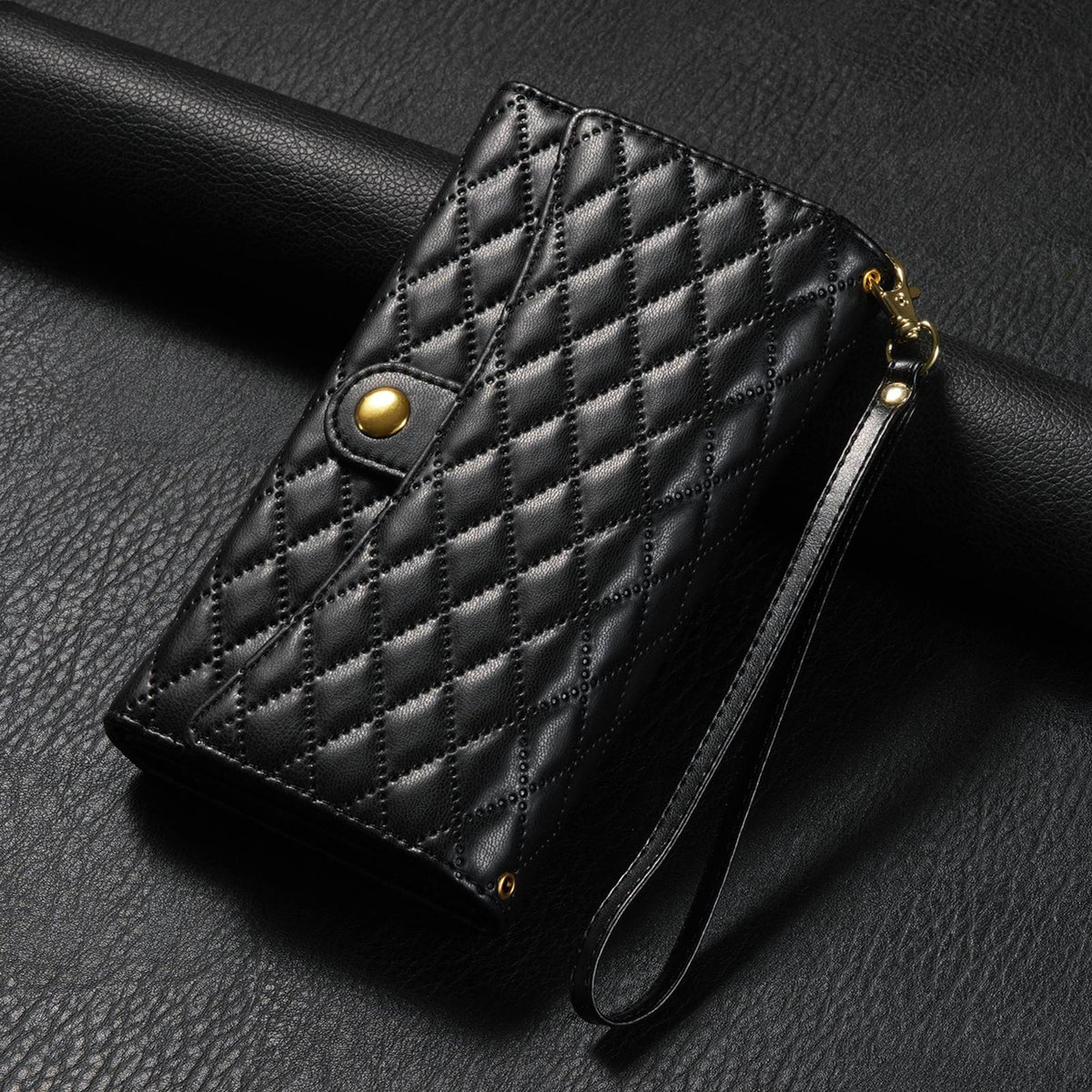 ELECTROPRIME For iPhone 15 Zipper Multi-Card Wallet Rhombic Leather Phone Case(Black)