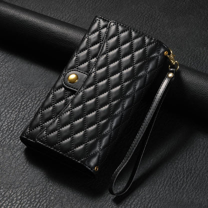 ELECTROPRIME For iPhone 15 Zipper Multi-Card Wallet Rhombic Leather Phone Case(Black)