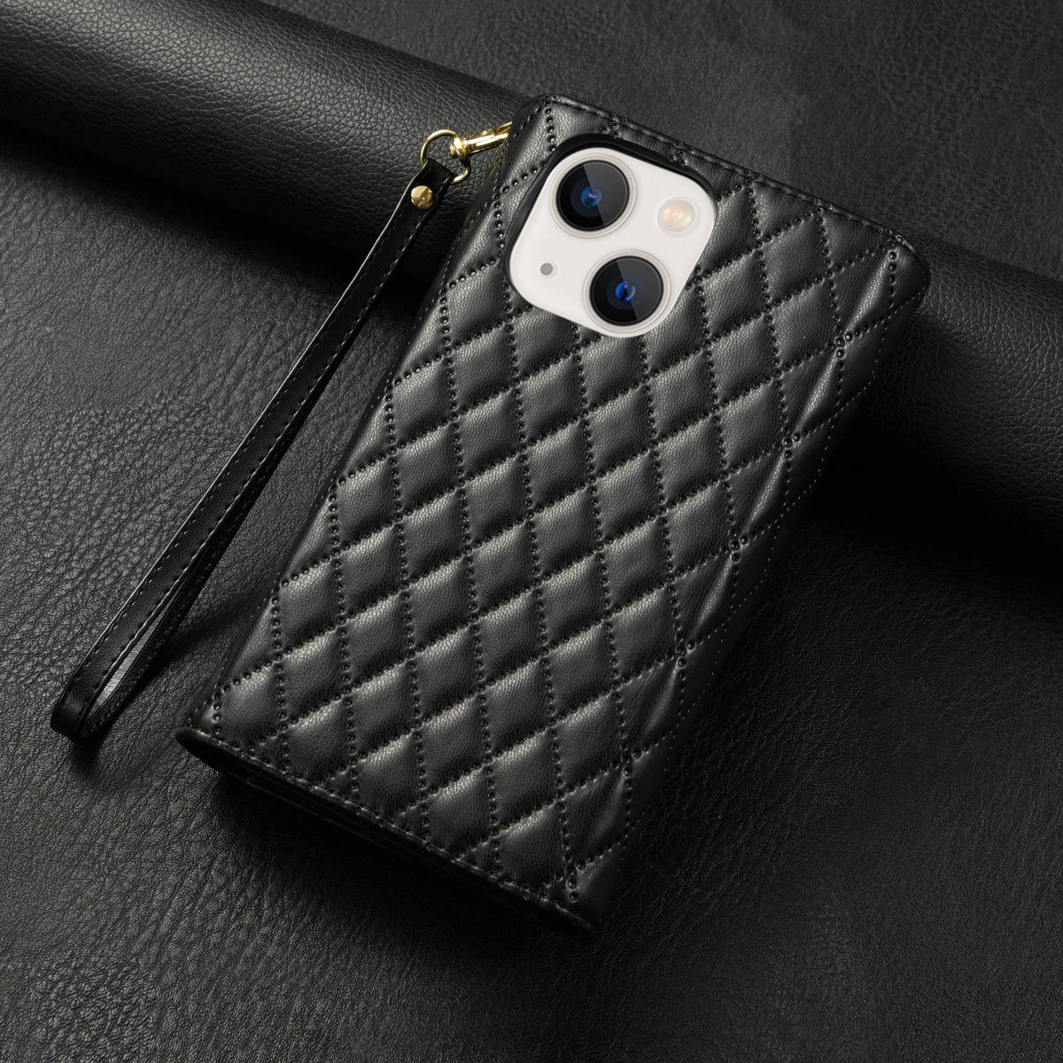 ELECTROPRIME For iPhone 15 Zipper Multi-Card Wallet Rhombic Leather Phone Case(Black)