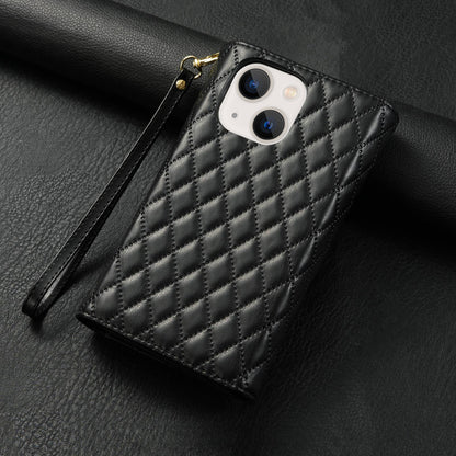 ELECTROPRIME For iPhone 15 Zipper Multi-Card Wallet Rhombic Leather Phone Case(Black)