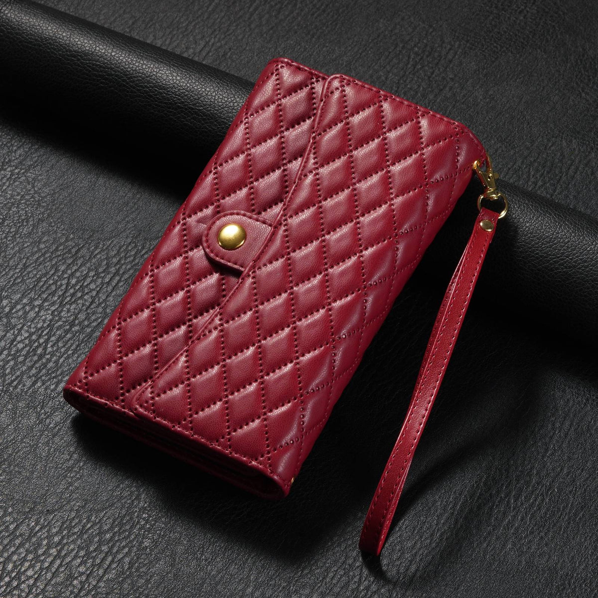 ELECTROPRIME For iPhone 15 Zipper Multi-Card Wallet Rhombic Leather Phone Case(Red)